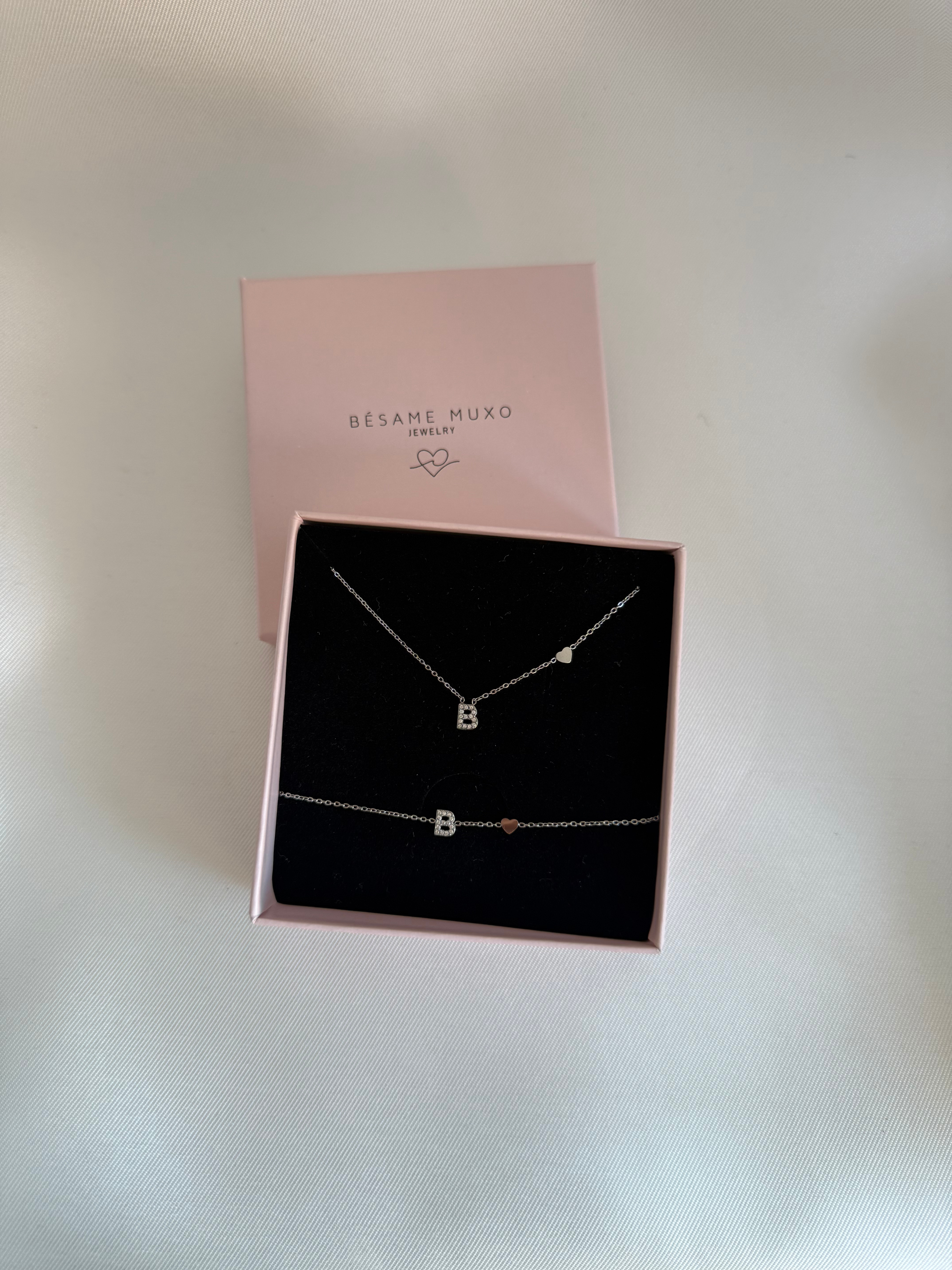PACK COLLAR + PULSERA INICIAL PLATA BODA